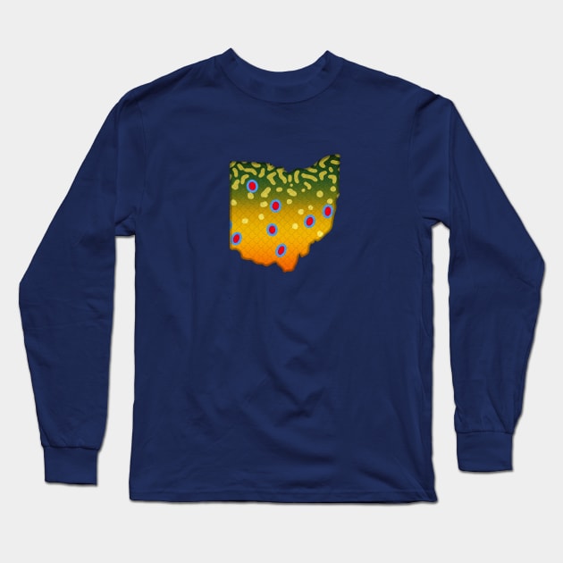 Brook Trout Fish Ohio State Map Fishing Gifts Long Sleeve T-Shirt by TeeCreations